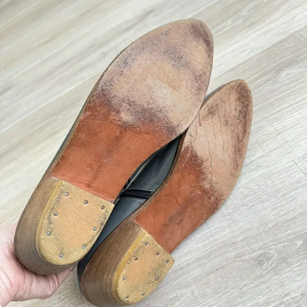 Vintage Wellington Custom Made Mens Gray Leather Boots Shoes 11.5